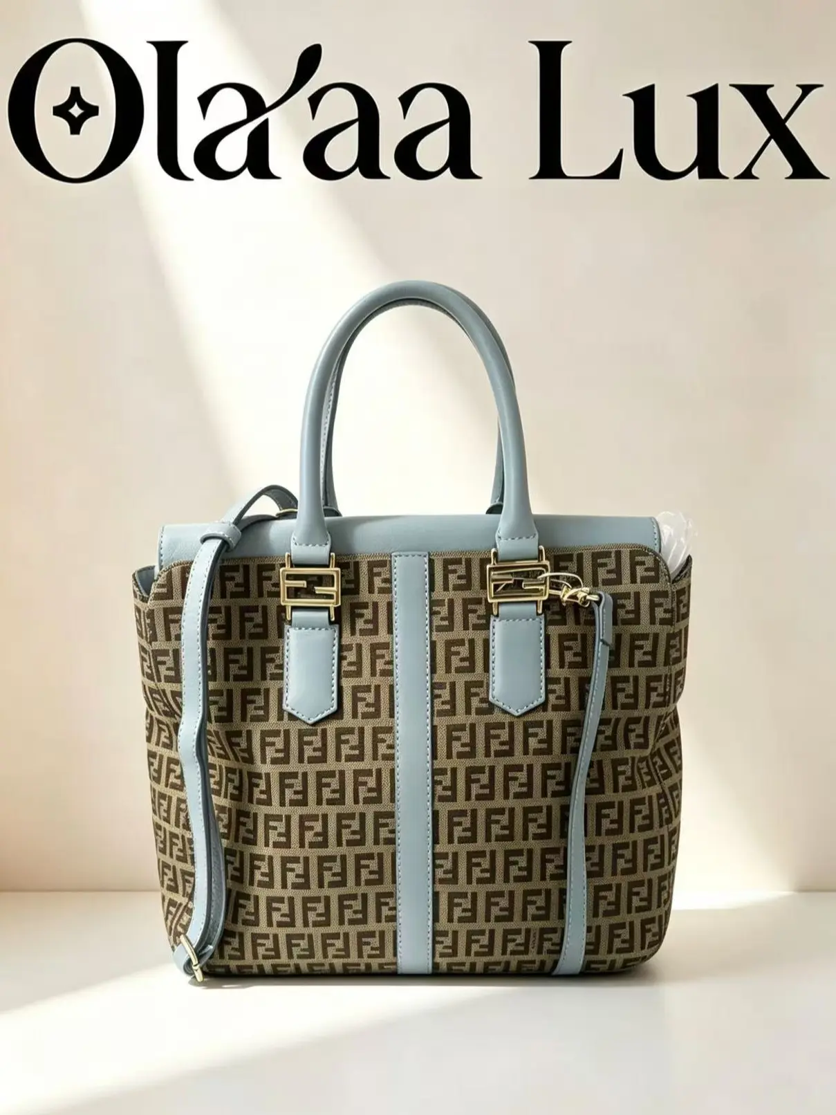 Pre-owned FENDI FF Brown‑Blue Trim Tote Bag