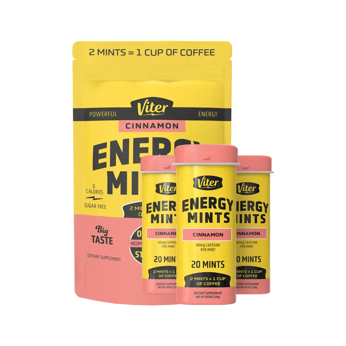 Cinnamon Mints Bundle – Bulk Bag + 6 Tins | 40mg Caffeine per Mint - Fast-Acting Energy Mints for Focus & Fresh Breath - Sugar-Free Caffeinated Mints - Portable On-the-Go Energy for Early Morning, Afternoon Meetings & Long Drives