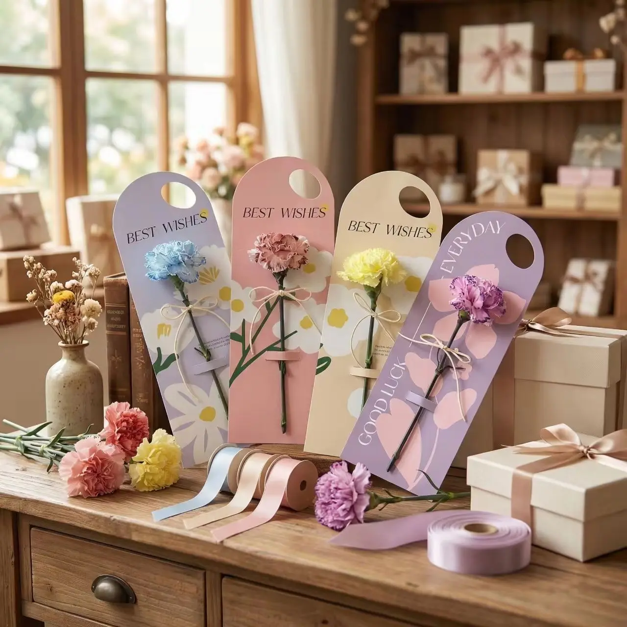 6pcs Flower Card Holder Box, Handheld Small Flower Box, Florist Professional Bouquet Packaging Wrapping Material, Ideal for Birthday, Valentine's Day, Mother's Day, Gift Box Design, Gift Boxes