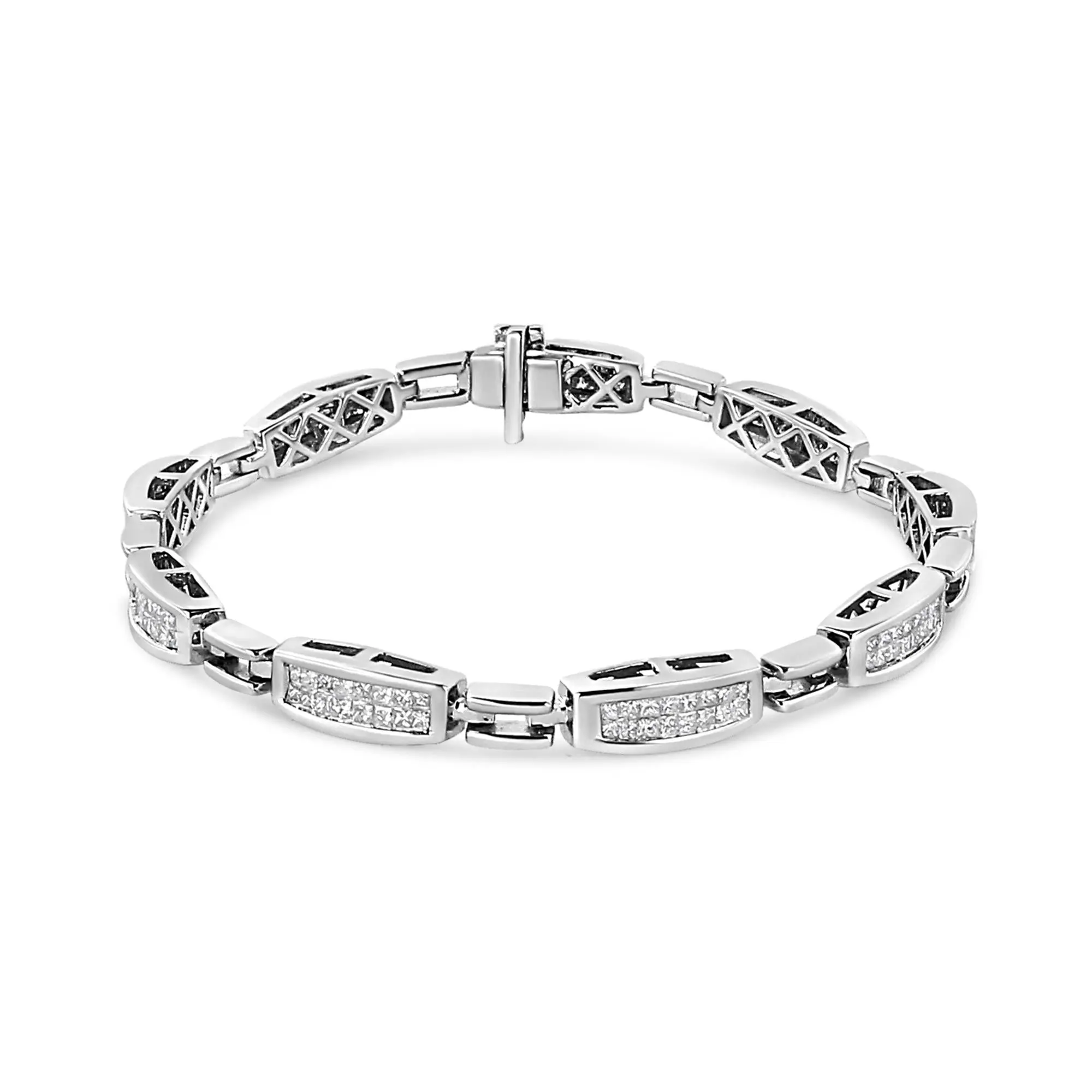 14K White Gold 2.00 Cttw Invisble-Set Princess Diamond Link Bracelet (