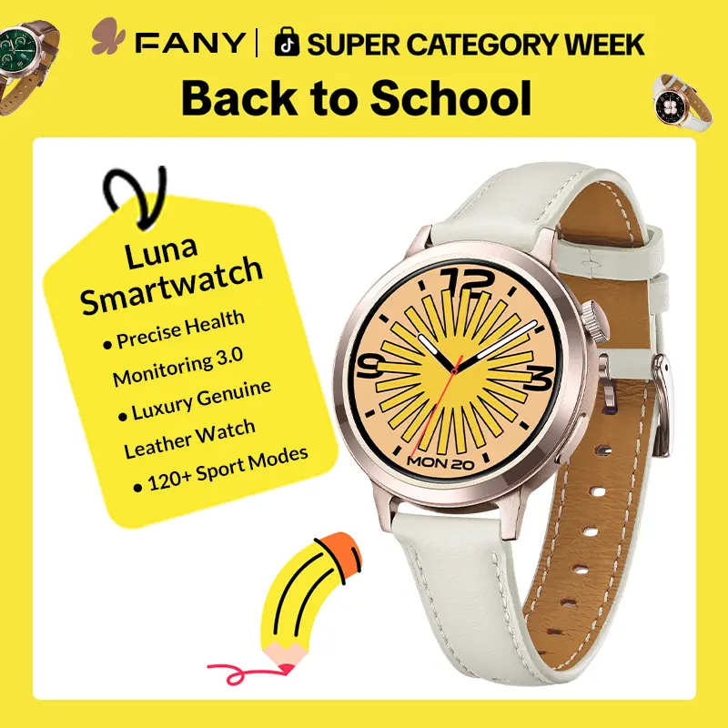 FANY Luna Smartwatch for Women AMOLED Display 110+ Sport Modes Fitness Tracker Heart Rate Sleep SpO2 Monitor 7-Day Battery Water Resistant Free App Round  Ultra-Sleek Lightweight Wearable Smartphone ,summervibes Wristwatch outdo multifunctional smart, Run