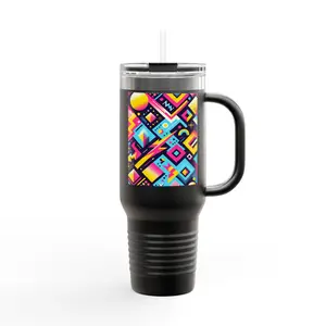 Retro Insulated Mug 80's Style Travel Cup Large 40oz Thermos for Coffee Vintage Design Gift Unique Beverage Container Drinkware Flasks Stainless Steel Double-Wall Insulation Leak-Proof Lid Tumbler Bottled