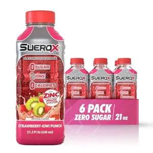 SueroX Sugar Free Sports Drink for Hydration and Recovery, Electrolyte Hydration Drink with 8 Ions, Zero Calorie Sports Drinks, Strawberry-Kiwi Punch, 21.3 Fl Oz, 6 Count