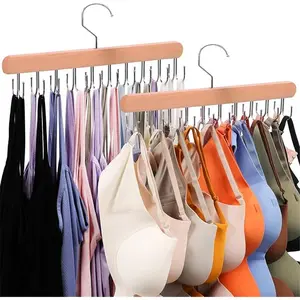 2 Pack Tank Top Hanger, 40 Hooks Large Capacity Bra Hanger, Bra Hangers for Closet Organizer & Storage, Tank Top Hangers Space Saving, Standard Hangers for Sports Bras, Tank Top (Wood, 2 Pack)