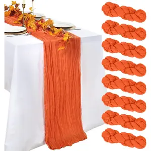 8 Pack Table Runner Orange Cheesecloth 10ft Boho Gauze 120 Inch Cheese Cloth Table Runner Rustic Sheer for Wedding Home Decor Party Centerpiece Decoration