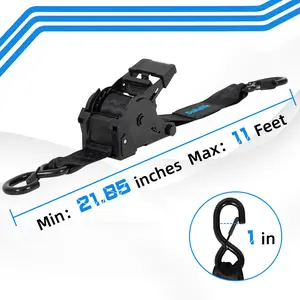 2PCs Retractable Ratchet Tie-Down Straps,1000 - 3000 lbs Breaking Strength - 2''*10'10FT Heavy Duty Ratchet Strap with Safety Lock S Hooks for Motorcycles, ATVs, UTVs, Lawn Equipment & Cargo
