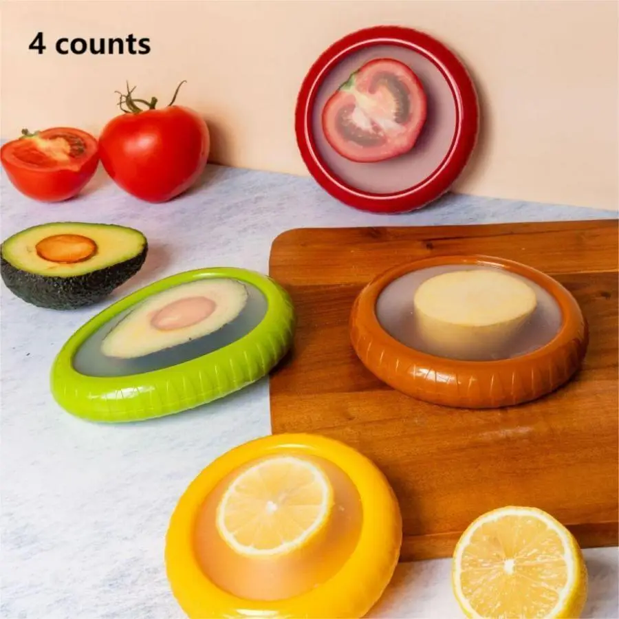 Silicone Food Storage Box, 4 Counts/set Cute Modern Fruit Preserving Box, Sealed Food Storage Box for Freezer, Food Storage Container for Home Kitchen
