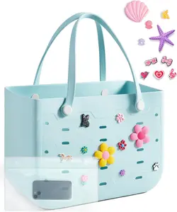 BAGSMART Beach Bag for Women, Water-Resistant Rubber Tote Bag, Sandproof Vacation Essentials for Summer Swim Cruise Pool