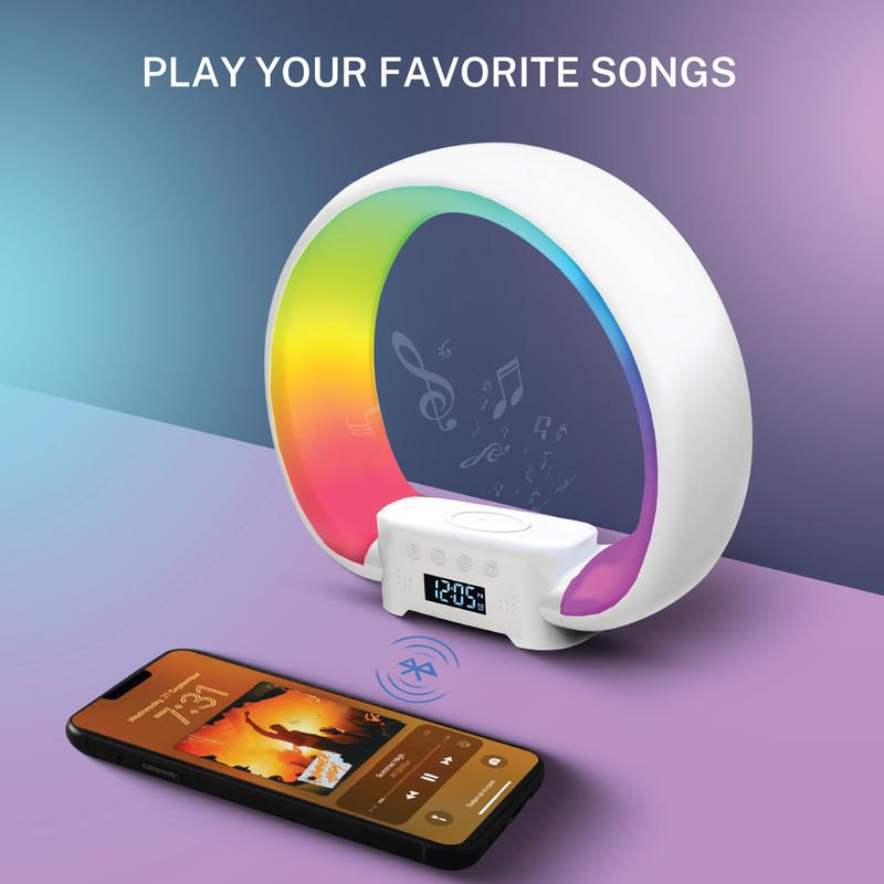 Bell + Howell Speaker Charging Lamp with Alarm Clock, RGB LED Table Lamp, and Wireless Phone Charger Stand