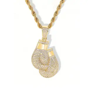 Boxing Glove Men's Necklace| Rhinestone Pendant Necklace, For Boxing Fans
