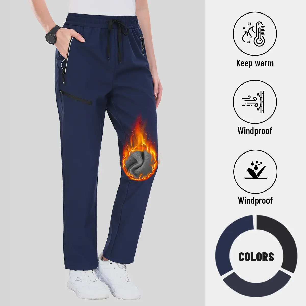 Women's Fleece Lined Soft Shell Pants, Waterproof, Windproof, and Insulated for Winter Hiking & Skiing with Cargo Pockets