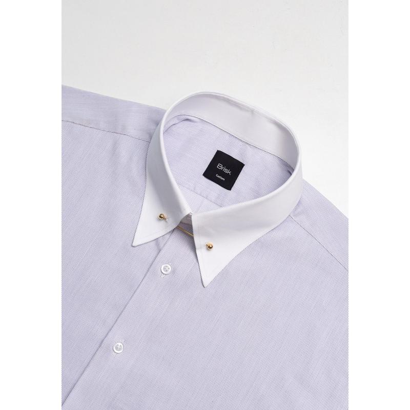 Pastel Lilac Pinstripes Pima Cotton Shirt - White Classic Golden Pin Collar & French Cuffs