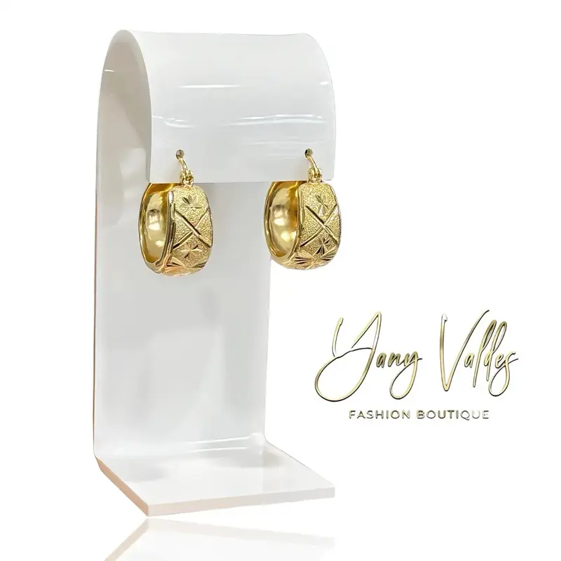 Gold Plated Hoop Earrings with Star Pattern