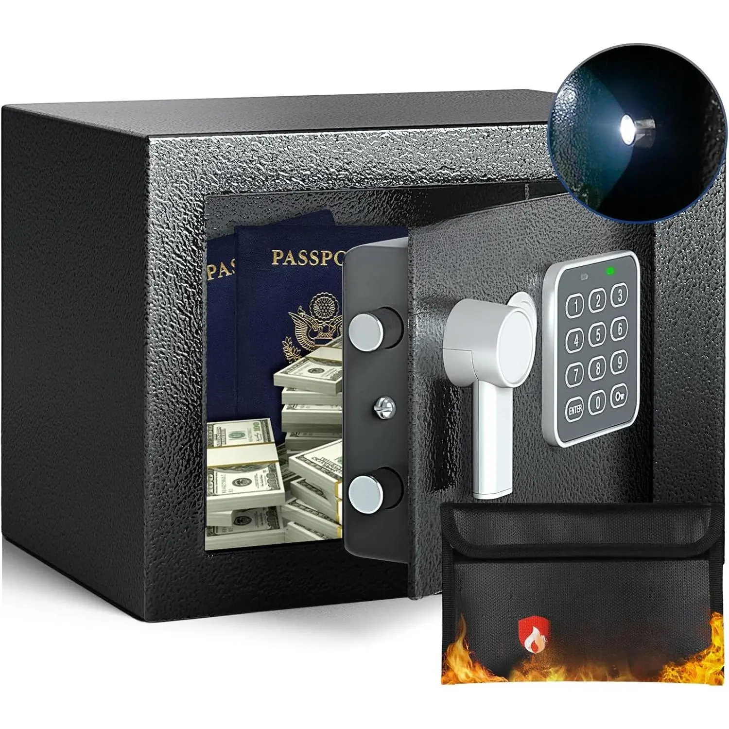 Safe Box - Fireproof Bag, Mini Safe Box with Key, Digital Safety Box with Light, 0.23 Cubic, Secure Storage for Saving