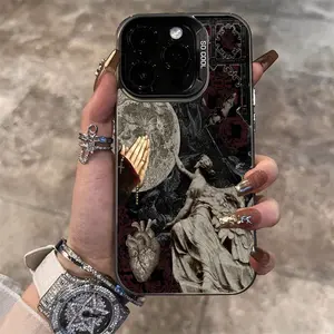 Retro Moon Sculpture Design Suitable for TPU Cases for Iphone 16 Pro Max, Iphone 15 Pro Max/14/16 Plus/15/13 Pro/12/11/X/Xr/Xs Max, Durable And Drop-Resistant in Colorful Silver, with a Stylish PC Protective Smartphone Cover Cellphone Protection