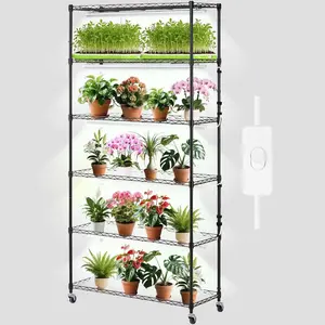VEVOR Plant Shelf with Grow Light, 6 - Tier Indoor Plant Stand, 71in Tall Plants Display Rack with Wheels 4/9/14H Timer, 150W 3 - Color Full Spectrum Grow Lights, Flower Pot Holder for Seed StartingVEVOR Super Brand Day