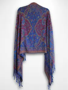 Blue Multi-Color Rhinestone Pashmina with Sapphire Crystals Cotton Blend 70" Length Machine Washable