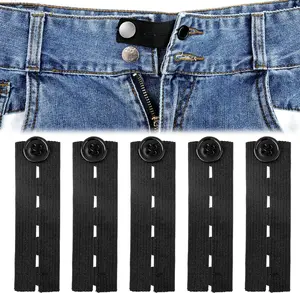 Waistband Extenders, 5 Pcs Adjustable Elastic Button Extender Pants Hook Black Elastic Waist Extenders Waistband for Men Women Jeans Pants Trousers