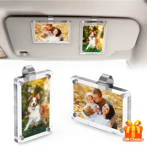 2 Pack Magnetic Car Sun Visor Photo Clips Transparent Acrylic Display for Family & Pet Pictures Easy Clip-On Design Durable Stylish Car Accessories