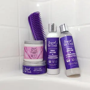 Beyond The Curls Wash n' Slay Bundle - Shea Butter & Chamomile Shampoo Conditioner Peach Honey Deep Conditioner Curl Defining Cream Flexi Detangling Brush Gentle Microfiber Towel XL Scrunchie