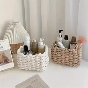 Woven Storage Basket, 1 Count Multi-purpose Makeup Storage Basket, Desktop Makeup Organizer, Durable Design Storage Basket for Bathroom, Bedroom, Living Room, Room Organization Products