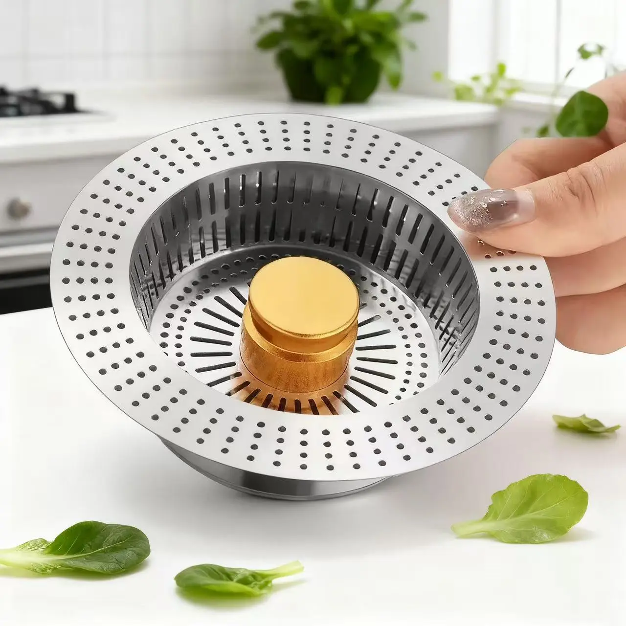 Sink Drain Strainer - Sink Stopper Kitchen Drain, 3 in 1 Kitchen Sink Drain Strainer with Anti-Clogging Basket, Kitchen Gadgets Clearance Sink Accessories, Fit US Standard 3-1/2'' Sink Hole, Silver drain filter stainless steel sink plug anti-odor sus304