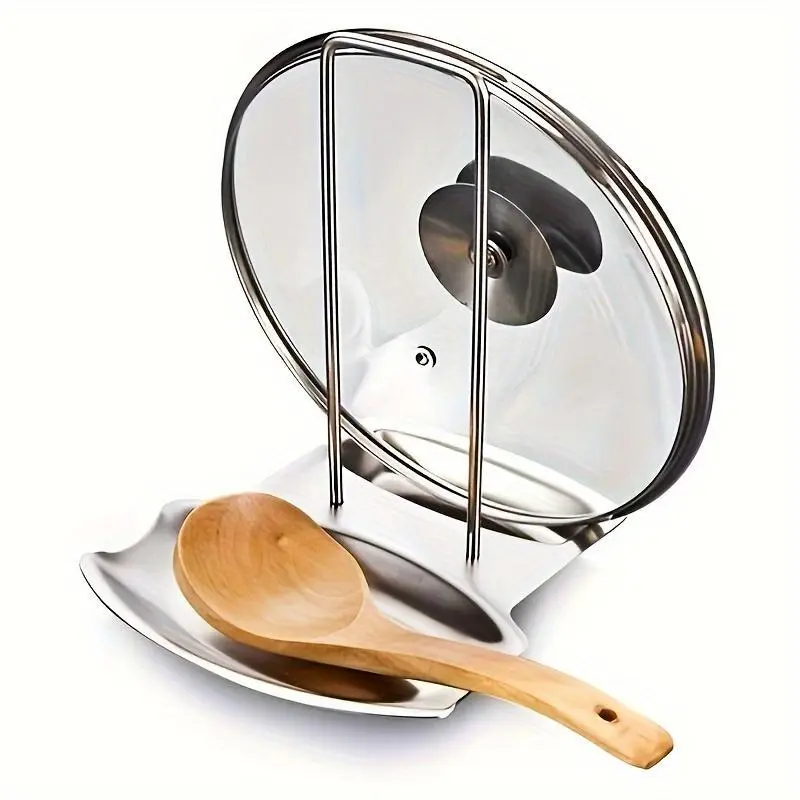 Stainless Steel Pot Lid Holder, Multifunctional Spoon Rest Rack, Home Kitchen Organizer for Pots & Bowls, Durable Stainless Steel Design, Modern, Kitchenware