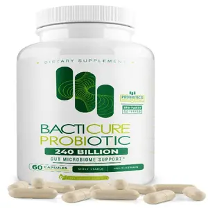 Bacticure Probiotic 60 Capsules | High CFU Probiotics for Women & Men | Digestive Support with Prebiotics & Digestive Enzymes | Daily Gut Microbiome Balance, Regularity & Immune Support