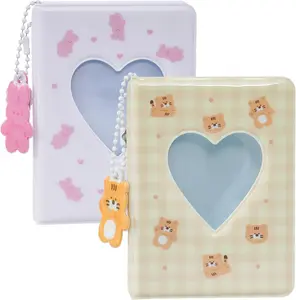 2 count Photocard Binder Album, Mini Photo Album Kpop, 3 Inch Kpop Love Heart Hollow Photocard Binder, Mini Photo Card Book Holder (Style 1)