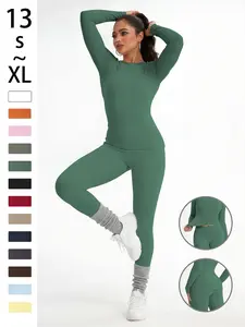 Women's Simple Solid Color Sportswear Set, High Waist Slim Fit Pants & Comfortable T-Shirt, Fitness for Yoga & Casual Wear