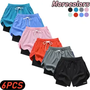 6-Pack Summer New Quick-Dry Faux Two-Piece Sports Shorts — Unisex, Skin-Friendly, Comfortable & Breathable, Solid Color, for Fitness, Casual Wear, Outdoor Running tiktokshopspringglowup