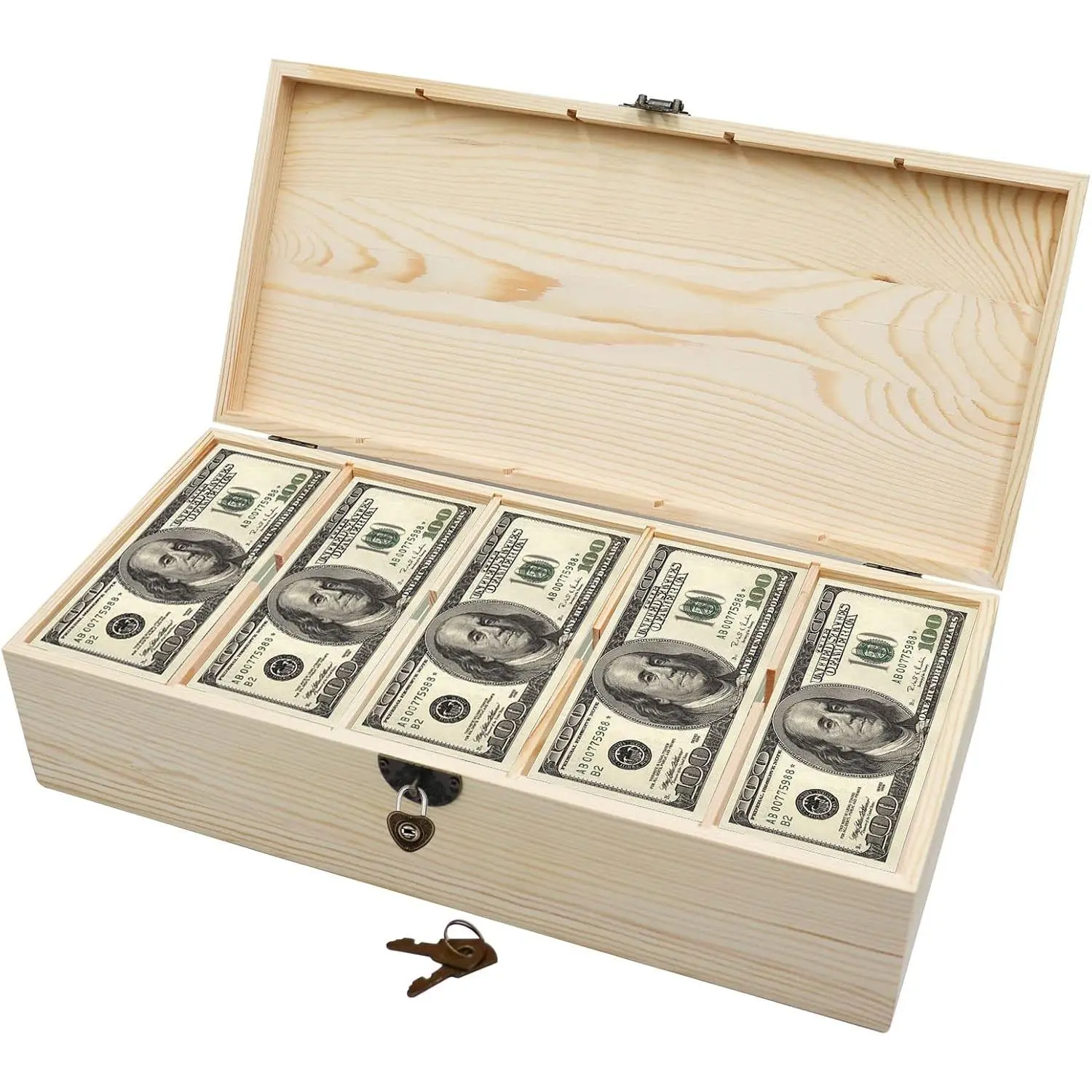 Wooden Lockable Currency Tray, 5 Compartment Cash Organizer, Cash Organizer Money Storage Box with Lockable Cover, Money Organizer for Cash