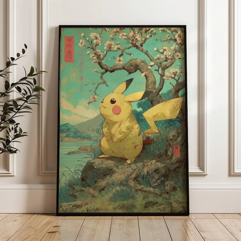 Pikachu Poster, Vintage Japanese Poster, Film Poster Gift Idea for Him, Unframed Wall Art, Home Decor