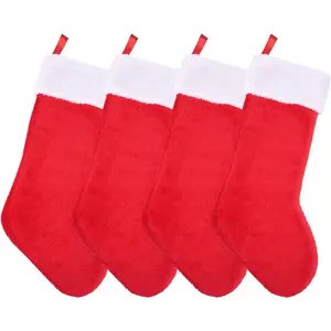 4 Pack 20 Inch Red and White Plush Velvet Fireplace Hanging Christmas Stockings for Christmas Decoration Supplies