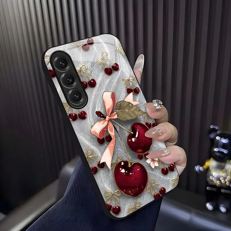 Cute Cherry Bow Phone Case, Coquette Aesthetic Glossy Cover for iGalaxy S25 — 975