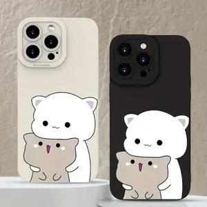 Cute Hugging Cats Phone Case for iPhone 1112 13 14 15 16 17 E Pro Max Plus, Kawaii Cartoon Animal Design, Soft Shockproof Protective Cover for Girls
