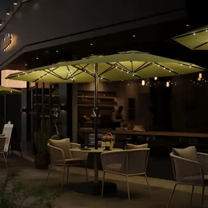 OUTGOODS 15 ft Patio Umbrella with Base Included, Patio Table Umbrella with Solar Lights, 10 Sturdy Ribs UV Protection Waterproof