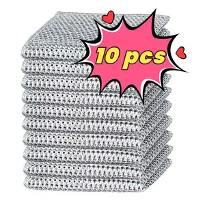 10 PCS New Upgrade double-Layer Non-Scratch Multipurpose Steel Wire Dishcloths - Reusable Quick-Dry Odor-Free Scrub Cloths for Dishes, Kitchen Cleaning Cloths for Cookware, Sinks, Dishes, Stove Tops Stain Resistant Washable
