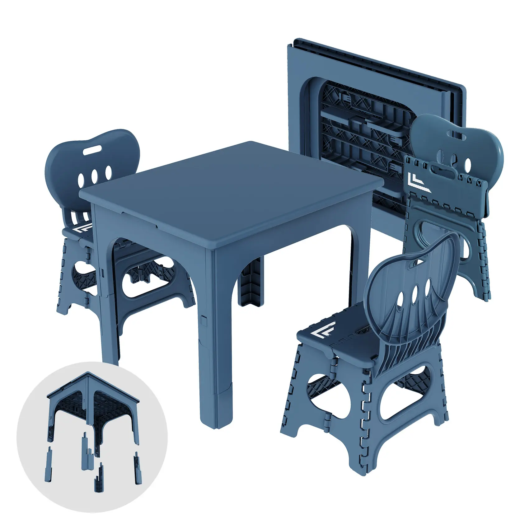 UNICOO Kids Foldable & Height Adjustable Table Set w/2 Folding Chairs, Compact, Collapsible & Portable, Toddler Activity, Picnic Table, Card Table, Indoor/Outdoor (699)