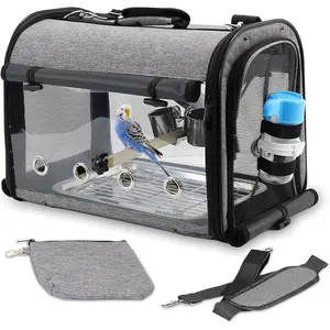 Portable Lightweight Bird Carrier Bag Transparent Breathable Bird Travel Cage with Stand Backpack for Parrot Pet Outdoor Travel