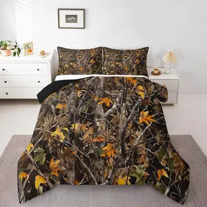 Camo Bedding Set,Rustic Farmhouse Camouflage Comforter Set,Woodland Hunting Camo Bedding Sets, Boys Adults Men,Nature Forest Camouflage Quilt