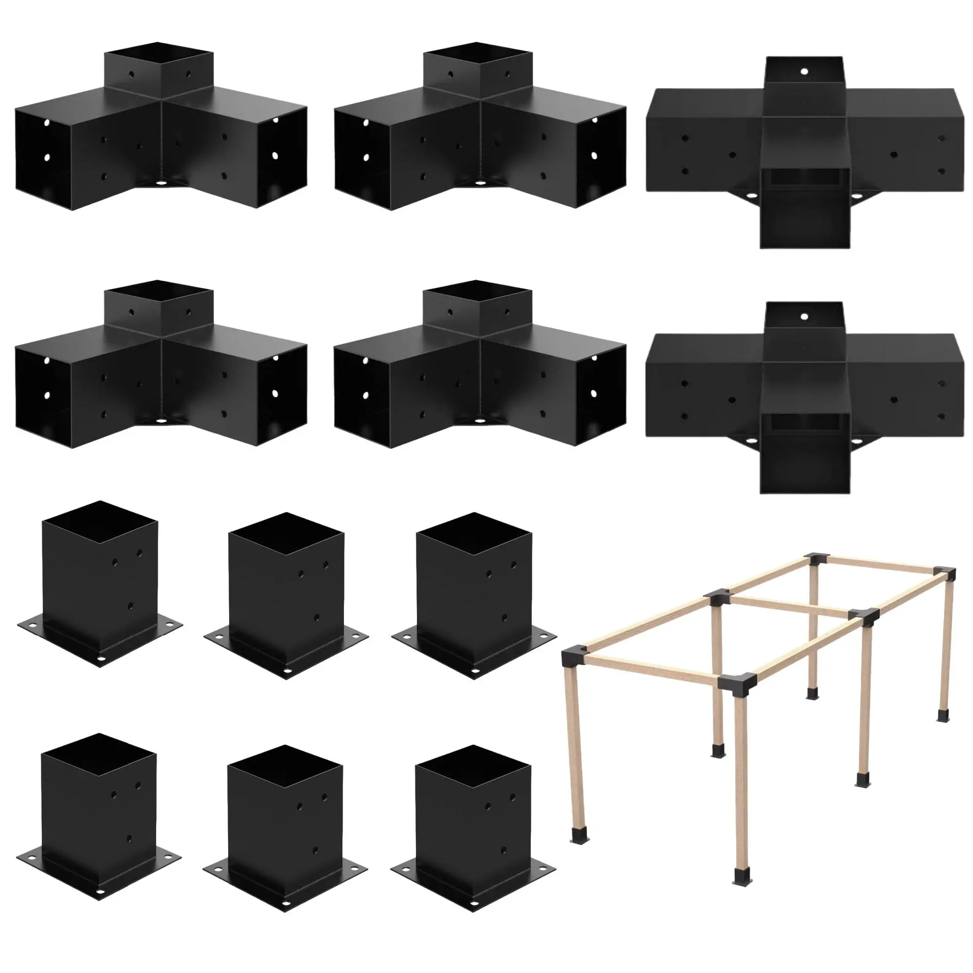Jurrque Heavy Alloy Steel Pergola Kit for 4"x 4" Lumber with DIY Brackets, pérgola kits, Rust and Corrosion Resistant - Includes Screws, Ideal for Backyard and Garden