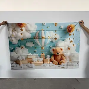 Star & Balloon Pattern Birthday Party Banner, 1 Count Colorful Star Bear Birthday Party Polyester Backdrop, Photo Props Background Cloth for Indoor & Outdoor, Party Decorations Banners