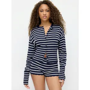Cider Knit Stripe Button Long Sleeve Cardigan
