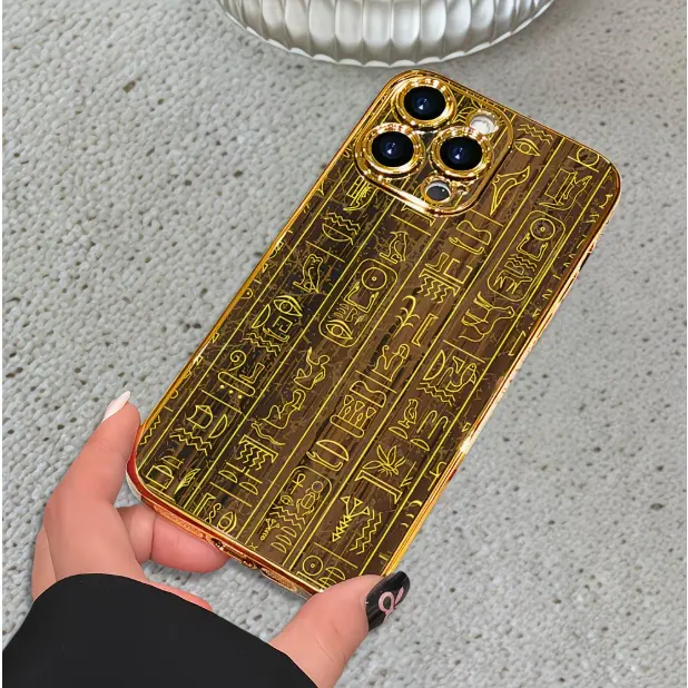 Patterned Egyptian Hieroglyphs Imitation Liquid Silicone Soft Phone Case - Shockproof, Anti-Drop Protection Bumper, Wristband Kickstand, Dustproof, Moisture-Resistant, Stain-Resistant Cover for iPhone 17/16/15/14/13/12/11 Pro Max Plus