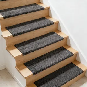 15pcs Wooden Stair Carpet, Flocked Indoor Non Slip Rug, Casual Style, Ideal for Home Use, Durable & Safe Design