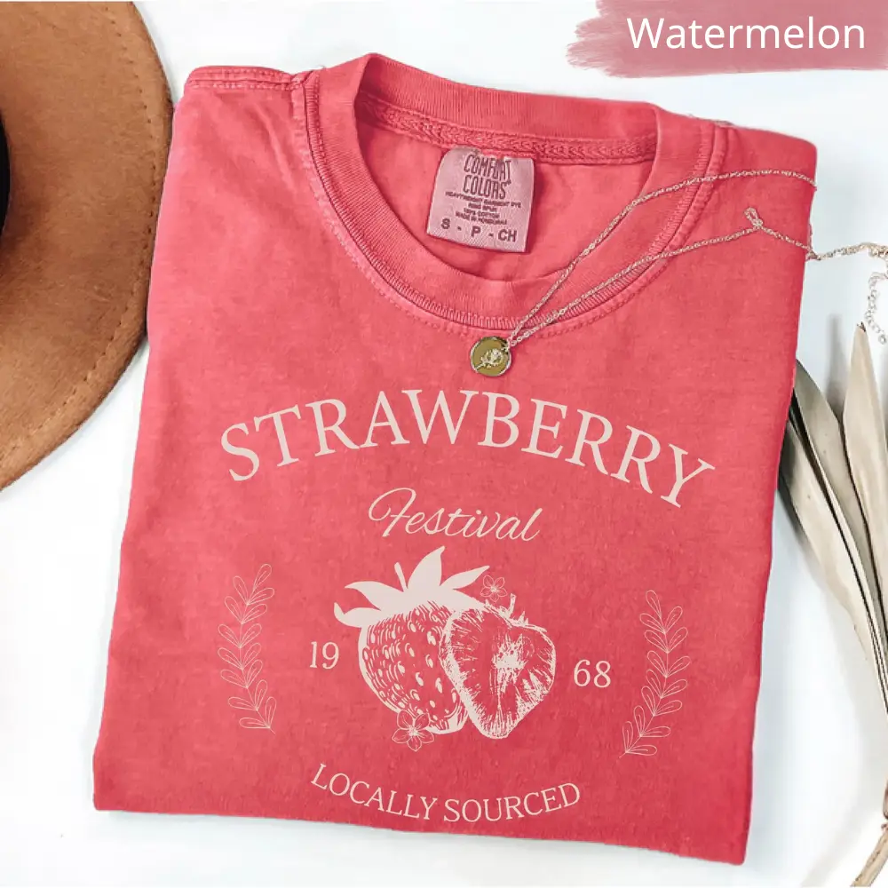 Comfort Colors Strawberry Vintage T Shirt, Strawberry Festival Cottagecore TShirt, Strawberry T-Shirt, Summer Fruit Strawberry Graphic Tee Gift