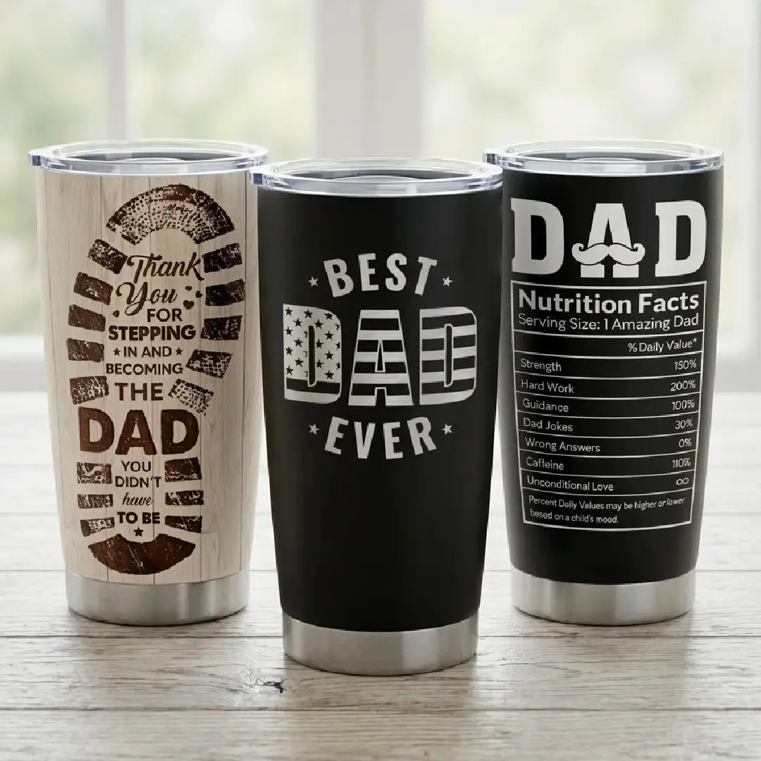 Stylish 20oz Stainless Steel Slim Profile Vacuum Flask Tumbler with Lid - Double-Wall Insulated Traveler Tumbler, Father's Day Gifts for Dads with Dad Jokes