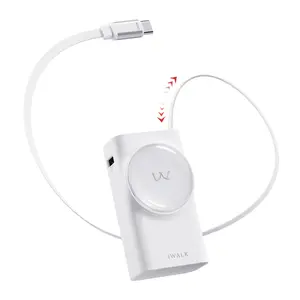 iWALK 10000mAh Power Bank, 30W Portable Charger , Built-in USB-C Cable Battery Pack with Triple Output for iPhone 15 Series, Galaxy S25, iPad Retractable Smartphone Compact Charging