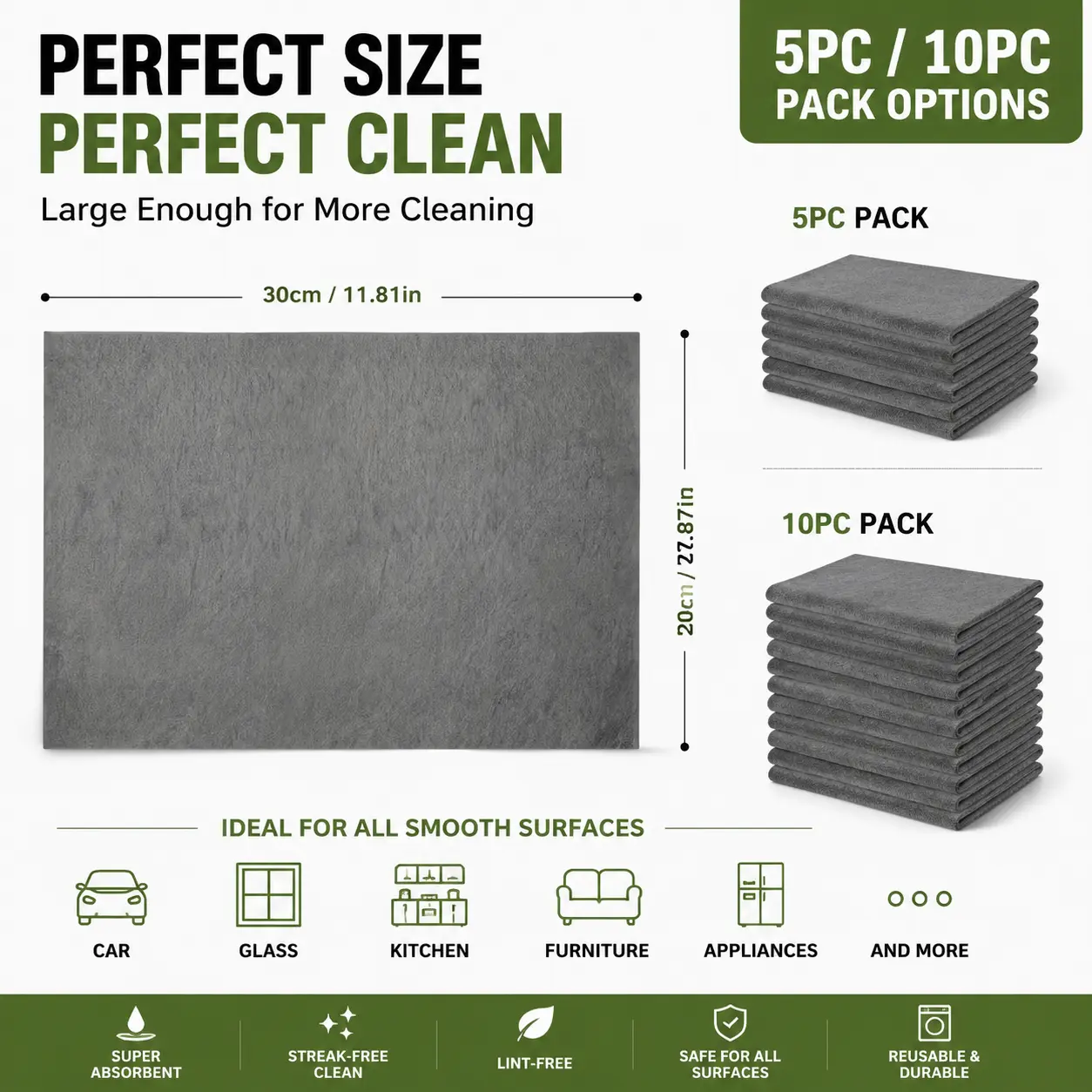 Soft Microfiber Cleaning Cloths 5/10-Pack, Ultra Absorbent Reusable Towels, Lint-Free Streak-Free Rags for Car Detailing, Kitchen Cleaning